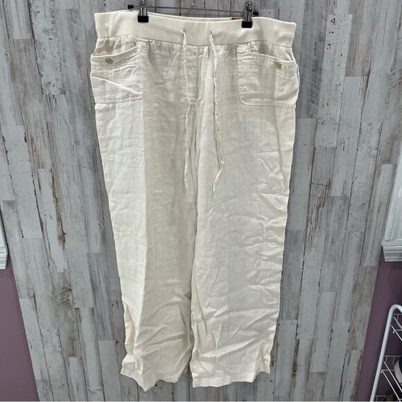 NWT JM Collection Beige 100% Linen Wide Leg Flowy Pants Vacation Beach - Picture 1 of 8